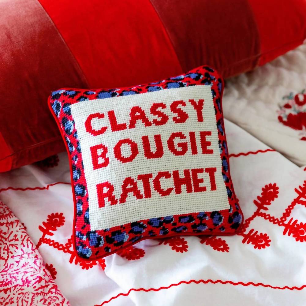 NEW FURBISH STUDIO savage needlepoint pillow in red - Picture 2 of 2
